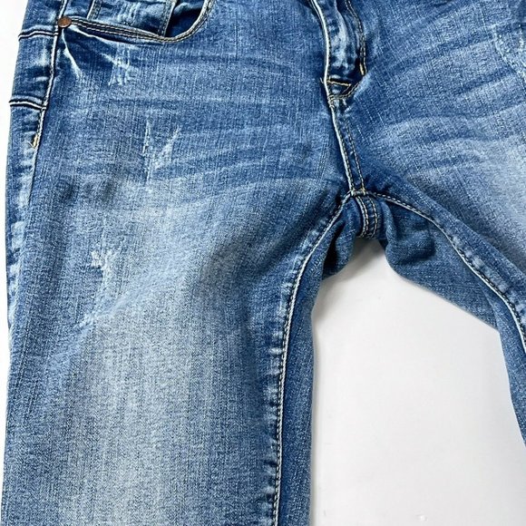 Salvaje Denim Distressed Mid Rise Stretch Denim Skinny Raw Released Hem Jeans 5 - Picture 8 of 10